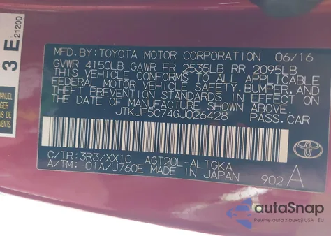 2016 Scion Tc Release Series 10.0 from USA, damaged, VIN JTKJF5C74GJ026428